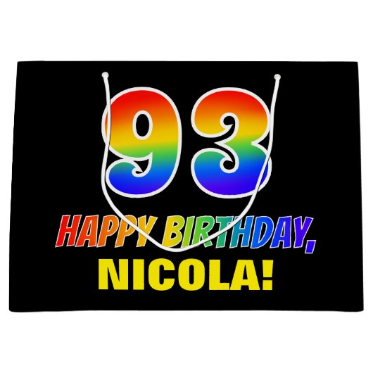 93誕生日:はっきりした,おもしろい,シンプル虹， 93 ラージペーパーバッグ (正面)