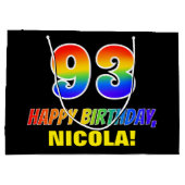 93誕生日:はっきりした,おもしろい,シンプル虹， 93 ラージペーパーバッグ (裏面)