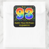 93誕生日:カラフル音楽シンボル、レインボー93 スクエアシール (バッグ)