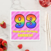 93誕生日:ピンクストライプのハート、レインボー# 93 スタンダードランチョンナプキン (インサイチュ)
