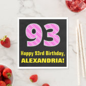 93誕生日：ピンクストライプ色のハートと"93" +名前 スタンダードランチョンナプキン (インサイチュ)