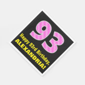 93誕生日：ピンクストライプ色のハートと"93" +名前 スタンダードランチョンナプキン (角)