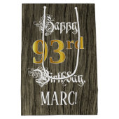 93誕生日:フェイク金ゴールドルック&ウッドフェイクパターン ミディアムペーパーバッグ (裏面)