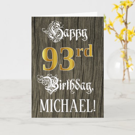 93誕生日:フェイク金ゴールドルック+木フェイク模様 カード (黄色い花)