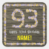 93誕生日:フローラ番号、フェイク木目、名前 スクエアシール (正面)