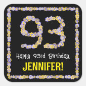 93誕生日:フローラ花数名前をカスタムする スクエアシール (正面)
