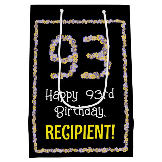 93誕生日:フローラ花数名前をカスタムする ミディアムペーパーバッグ (裏面)