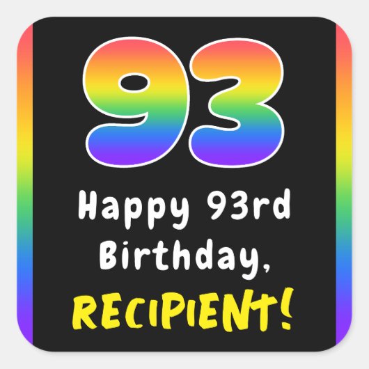 93誕生日:レインボースペクトル# 93、名前をカスタムする スクエアシール (正面)