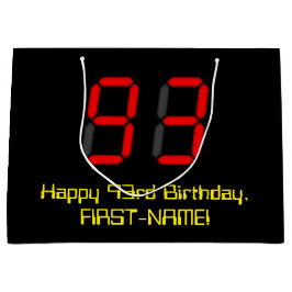 93誕生日：レッドデジタルクロックスタイル「93」 +名前 ラージペーパーバッグ