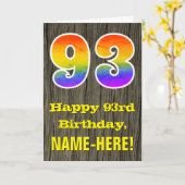 93誕生日:素朴ウッドルックフェイク、レインボー"93" カード (黄色い花)