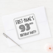 93rd誕生日パーティー：アールデコスタイル+名前をカスタムする スクエアシール (封筒)