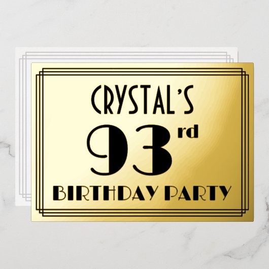 93rd誕生日パーティー – アールデコ検索「93」 +名前 箔招待状 (正面/裏面)