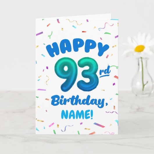 93rd Balloon Number Custom Name Birthday Card カード (小さな植物)
