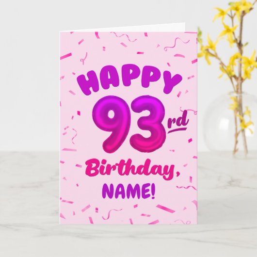 93rd Balloon Number Custom Name Birthday Card カード (黄色い花)