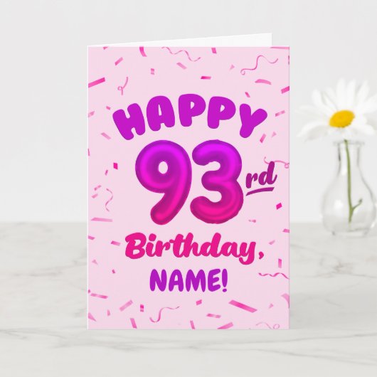 93rd Balloon Number Custom Name Birthday Card カード (小さな植物)