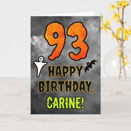 93rd Birthday: Eerie Halloween Theme + Custom Name カード (黄色い花)