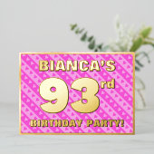 93rd Birthday Party —おもしろいピンクハートとストライプ 箔招待状 (立ち正面)