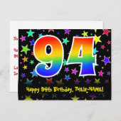 94歳の誕生日おめでとう:楽しいスター柄、虹94、名前 ポストカード (正面/裏面)