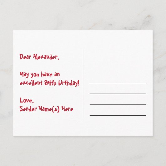 94歳の誕生日おめでとう:楽しいハート柄、虹色の94 ポストカード (裏面)