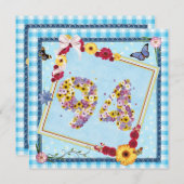 94歳の誕生日パーティー招待状 花と蝶 招待状 (正面/裏面)