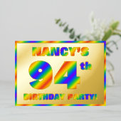 94歳の誕生日パーティー - 楽しい虹のグラデーション「94」 箔招待状 (立ち正面)