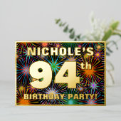 94歳の誕生日パーティー - 楽しくカラフルな花火 箔招待状 (立ち正面)