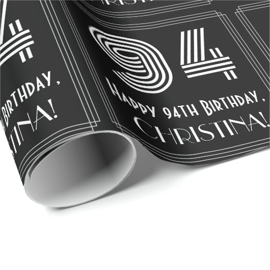 94歳の誕生日:アートデコ調の「94」にお名前を ラッピングペーパー (ロールコーナー)