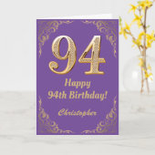 94歳の誕生日 紫と金のグリッター フレーム カード (黄色い花)