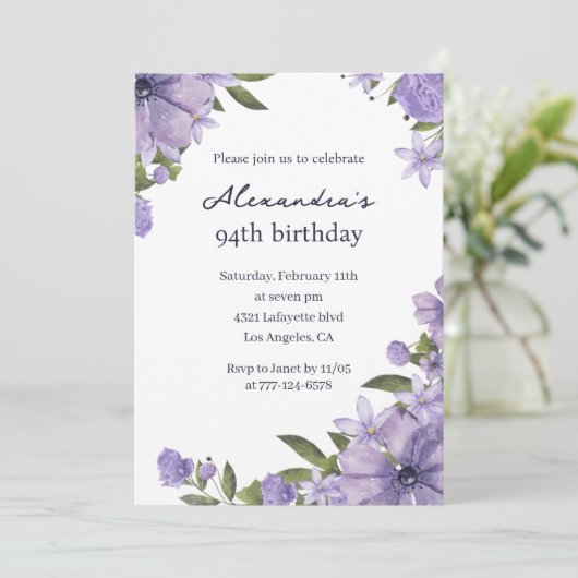 94歳エレガントの誕生日招待状ボホパープル 招待状 (スタンド正面)