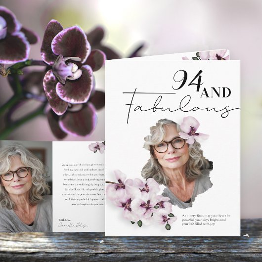 94歳 & ファビュラス オーキッド フォト バースデー グリーティング カード
