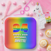 94番目の誕生日カラフル:, おもしろいレインボーパターン# 94 ペーパープレート (パーティー)