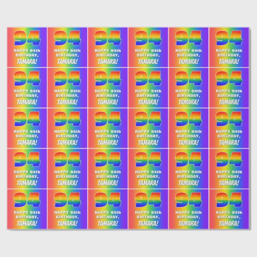 94番目の誕生日カラフル:, おもしろいレインボーパターン# 94 ラッピングペーパー (フラット)