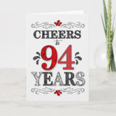 94番目の誕生日応援の赤い白い黒のパターン カード (正面)