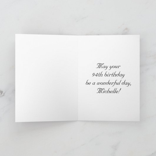 94番目の誕生日: ファンシー、スクリプエレガントト+名前をカスタムする カード (内部)