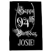 94番目の誕生日: ファンシー、スクリプエレガントト+名前をカスタムする ミディアムペーパーバッグ (正面)