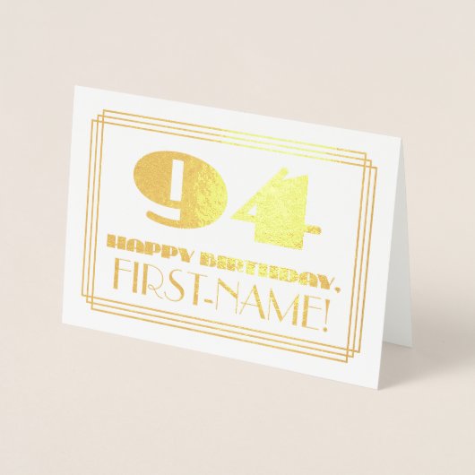 94番目の誕生日、名前+アールデコインスパイア「94」を見る 箔カード (正面)