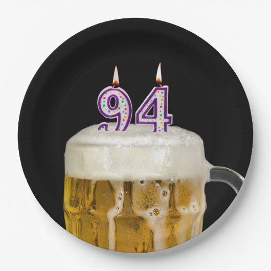 94誕生日ビールオンブラック紙プレート ペーパープレート (正面)