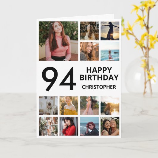 94誕生日フォトコラージュ13枚白黒 カード (黄色い花)