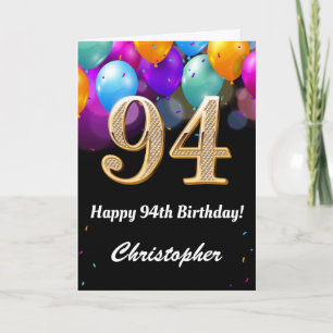 94誕生日ブラックと金ゴールドの吹きカラフル出 カード