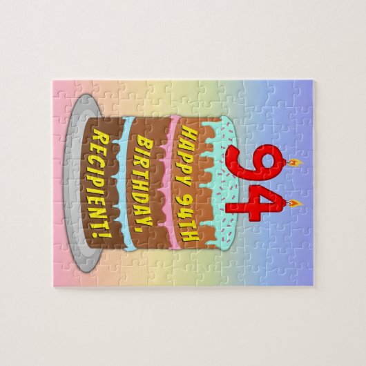 94誕生日:おもしろいケーキとキャンドル+名前をカスタムする ジグソーパズル (横)