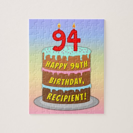94誕生日:おもしろいケーキとキャンドル+名前をカスタムする ジグソーパズル (縦)