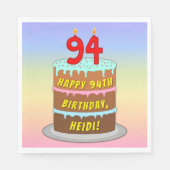 94誕生日:おもしろいケーキとキャンドル+名前をカスタムする スタンダードランチョンナプキン (正面)