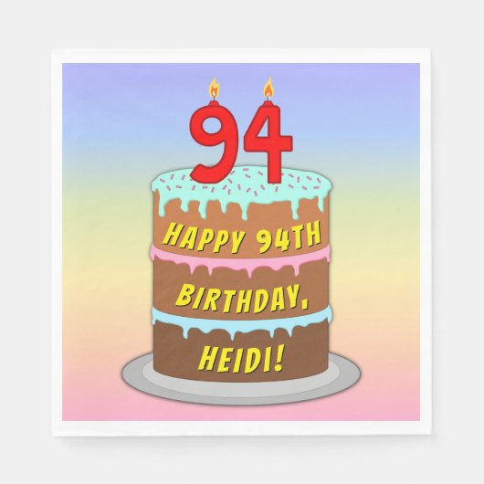 94誕生日:おもしろいケーキとキャンドル+名前をカスタムする スタンダードランチョンナプキン (正面)