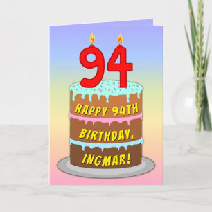 94誕生日—おもしろいケーキ&キャンドル、名前をカスタムする付き カード