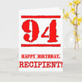 94誕生日:おもしろい、赤ゴムスタンプルックインスパイアス カード (黄色い花)