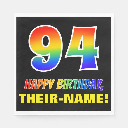 94誕生日:はっきりした,おもしろい,シンプル虹, 94 スタンダードランチョンナプキン (正面)