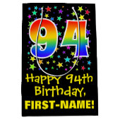 94誕生日:カラフルスターズパターン&レインボー94 ミディアムペーパーバッグ (正面)