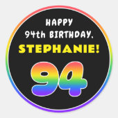 94誕生日:カラフルレインボー# 94,名前をカスタムする ラウンドシール (正面)