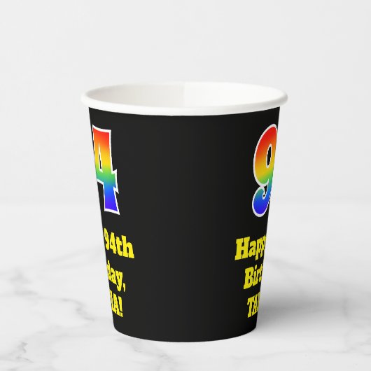 94誕生日:カラフル、おもしろい、エキサイティング、虹94 紙コップ (左)