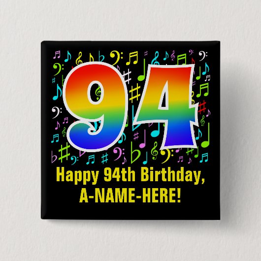 94誕生日:カラフルMusic Symbols, Rainbow 94 缶バッジ (正面)